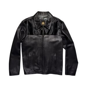Vintage pony hair panel genuine leather jacket